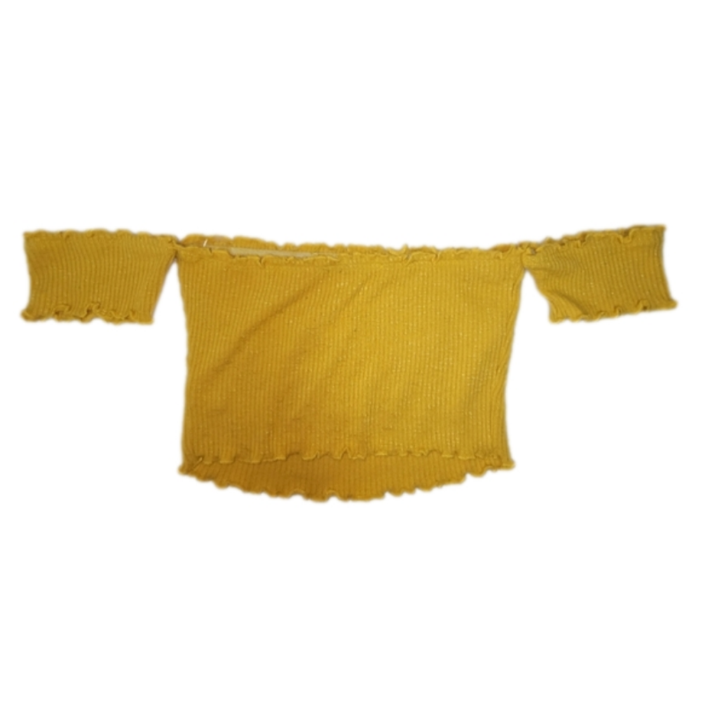 Better Be Off The Shoulder Super Crop Top Mustard Yellow Women's Size Small